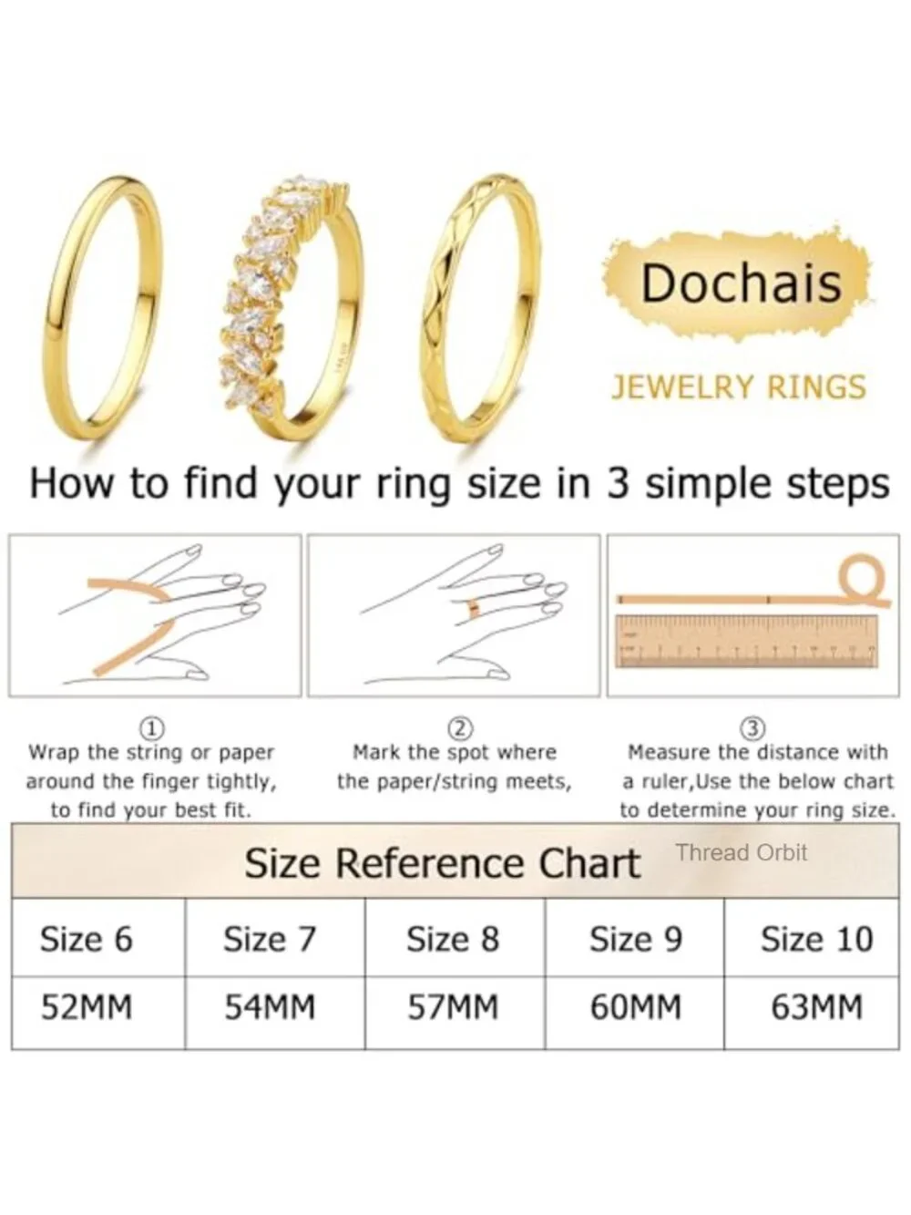 14K Gold Plated Stackable Cubic Zirconia Ring Set, Non Tarnish Dainty Boho